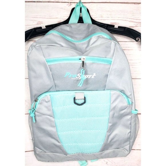 Pro Sport Silver Teal Mesh Front Pocket Zipper Backpack - Picture 7 of 12